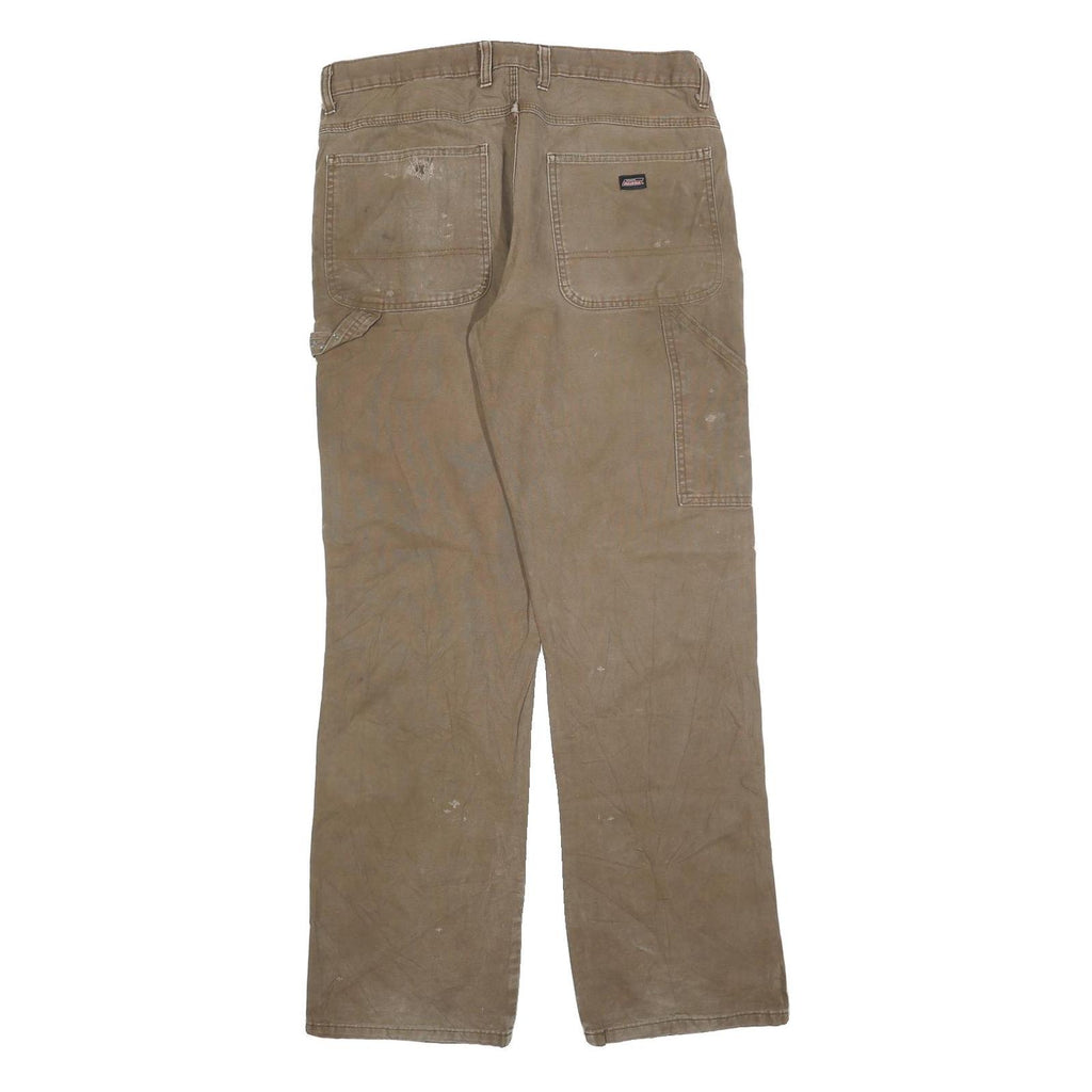 DICKIES Mens Relaxed Brown Denim W34 L34 Workwear Zip Closure Trousers