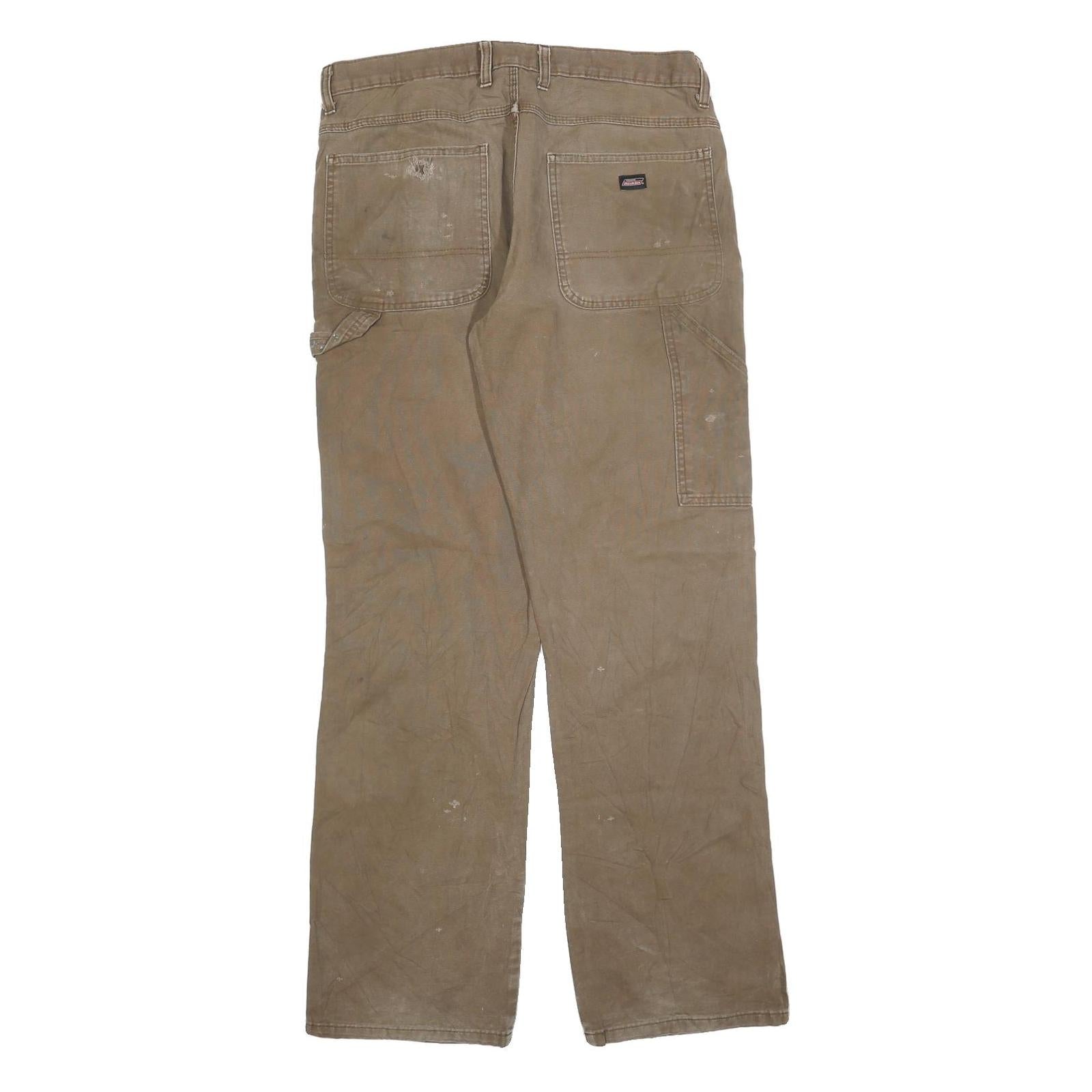 DICKIES Mens Relaxed Brown Denim W34 L34 Workwear Zip Closure Trousers