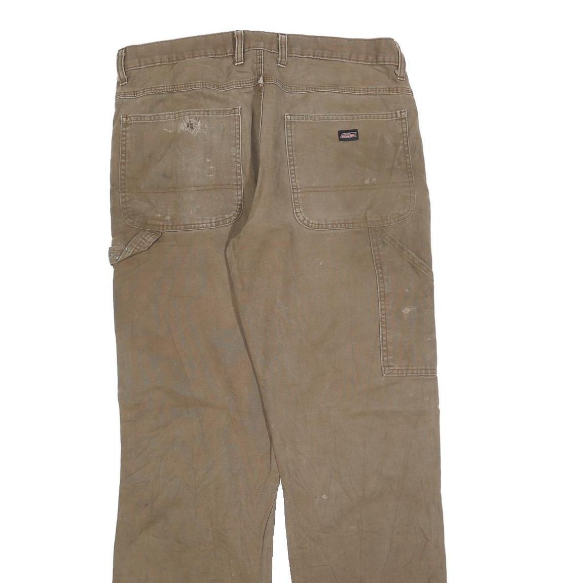 DICKIES Mens Relaxed Brown Denim W34 L34 Workwear Zip Closure Trousers