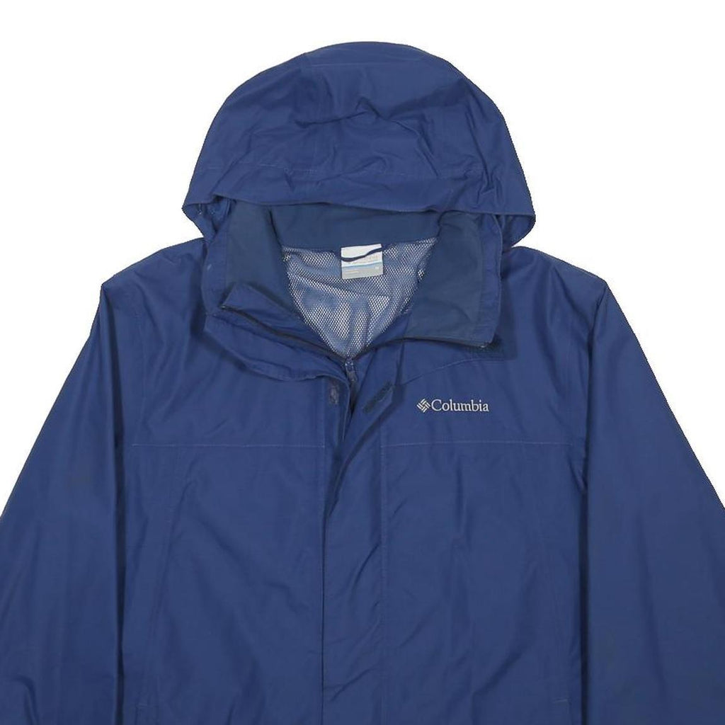 COLUMBIA Mens Blue Athletic Outdoor Zip Jacket M Nylon Plain Hooded Waterproof