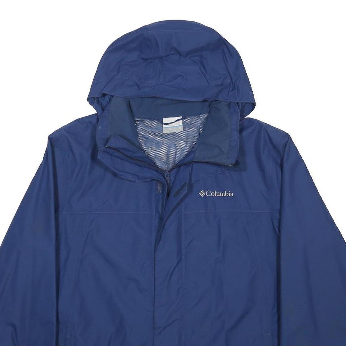 COLUMBIA Mens Blue Athletic Outdoor Zip Jacket M Nylon Plain Hooded Waterproof