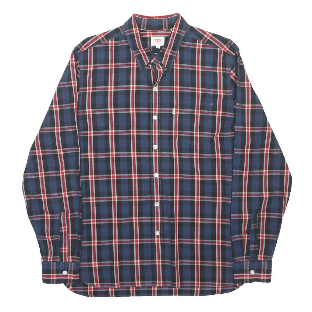LEVI'S Mens Blue & Red Check Shirt L Cotton Long Sleeve Casual Classic