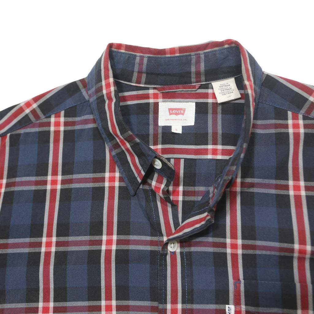 LEVI'S Mens Blue & Red Check Shirt L Cotton Long Sleeve Casual Classic