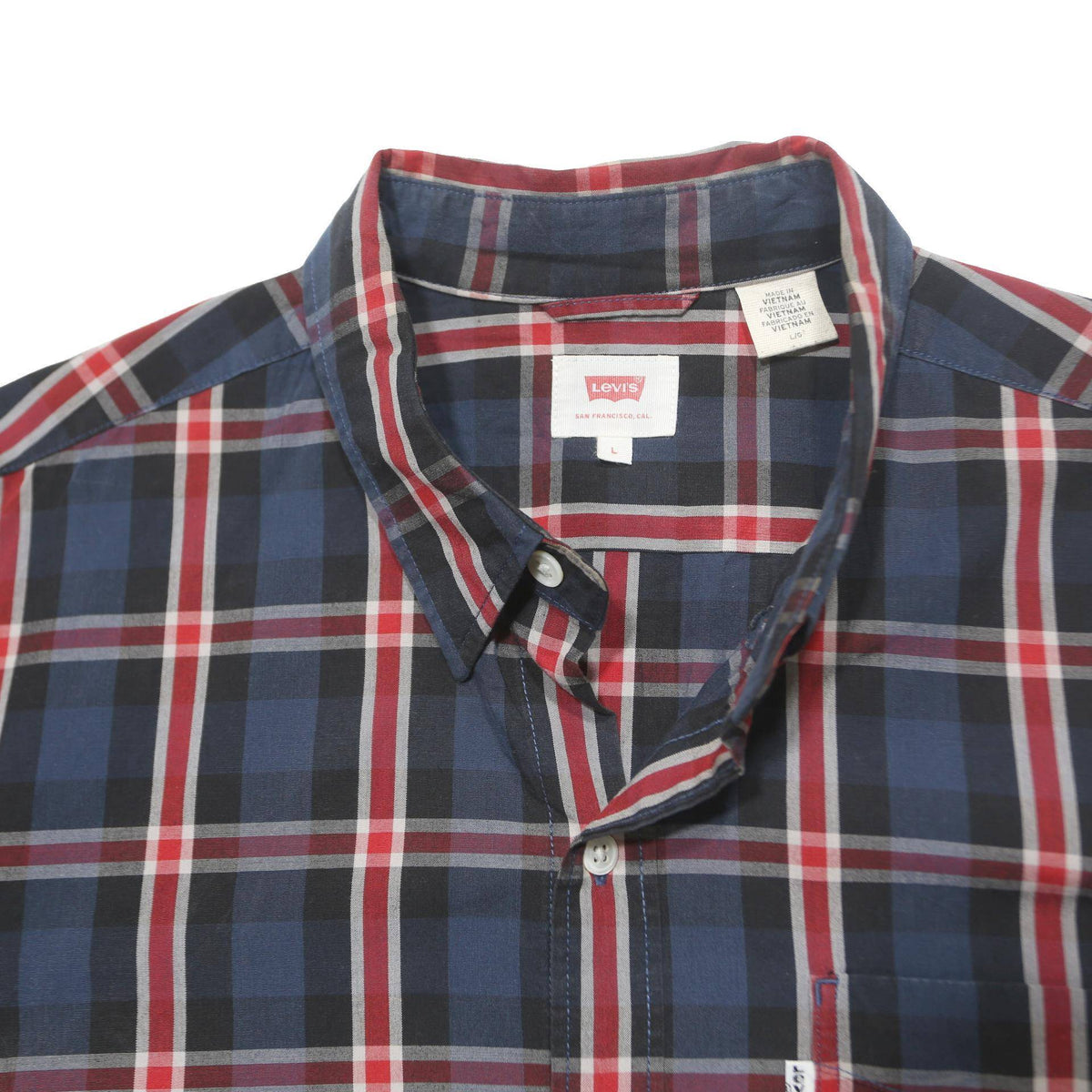 LEVI'S Mens Blue & Red Check Shirt L Cotton Long Sleeve Casual Classic