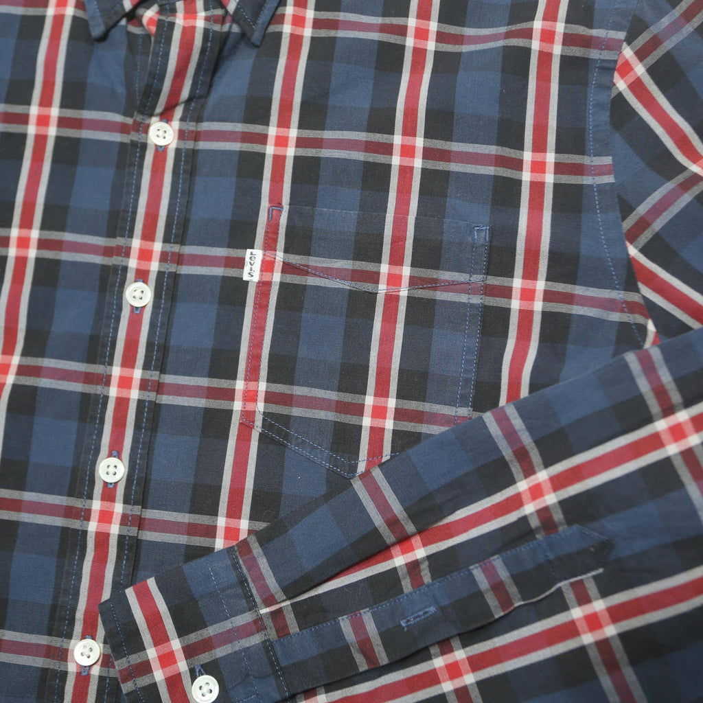 LEVI'S Mens Blue & Red Check Shirt L Cotton Long Sleeve Casual Classic