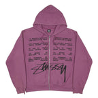 STUSSY Locations Mens Purple Zip Hoodie L Polycotton Full Zip Sweatshirt