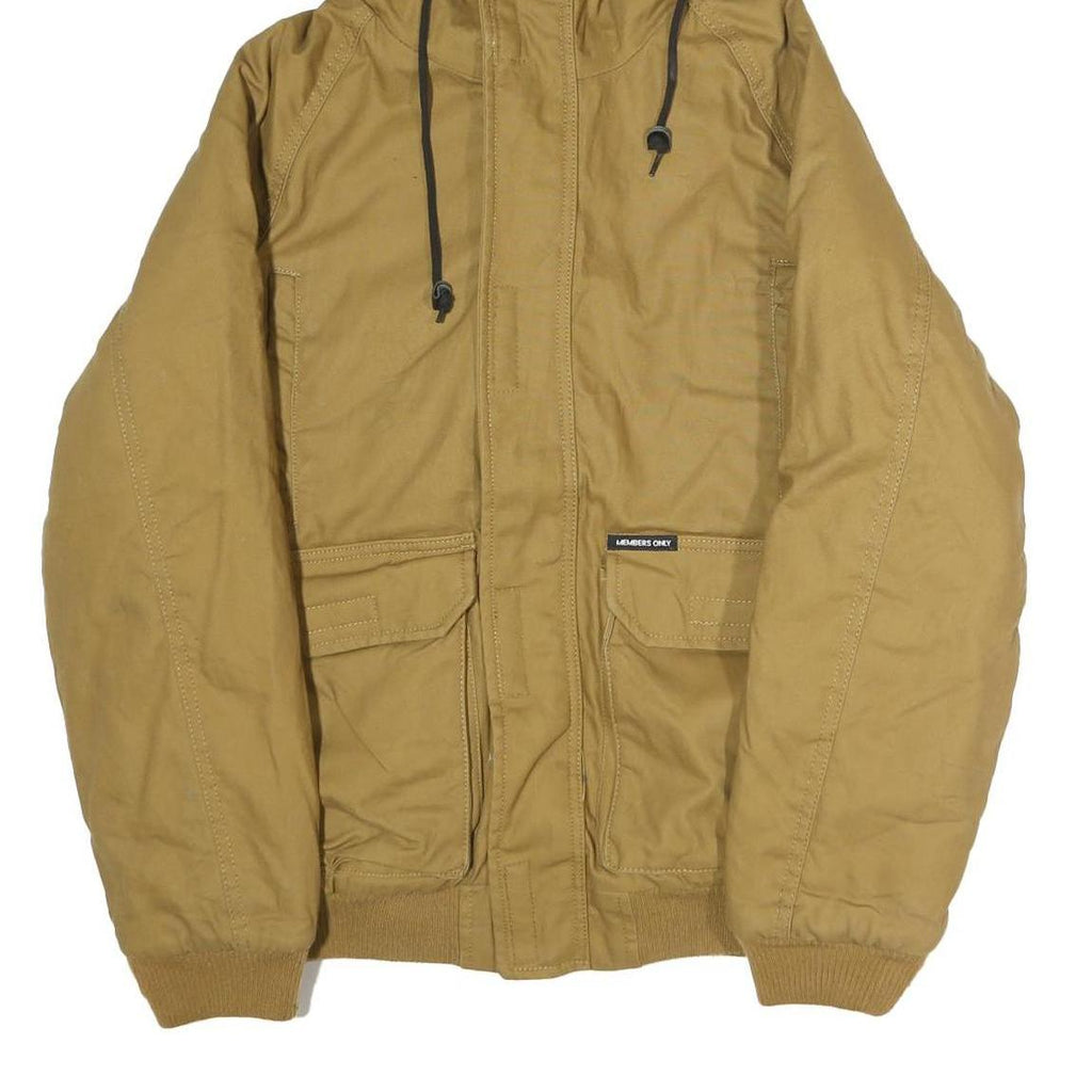 MEMBERS ONLY Mens Beige Cotton Bomber S Jacket Plain Zip Hooded Casual