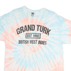 GILDAN Mens Blue & Pink Tie Dye T-Shirt L Short Sleeve Crew Neck Grand Turk