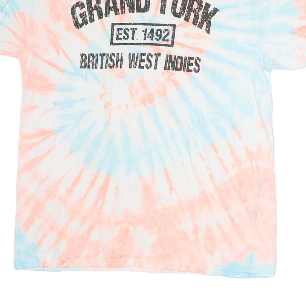 GILDAN Mens Blue & Pink Tie Dye T-Shirt L Short Sleeve Crew Neck Grand Turk