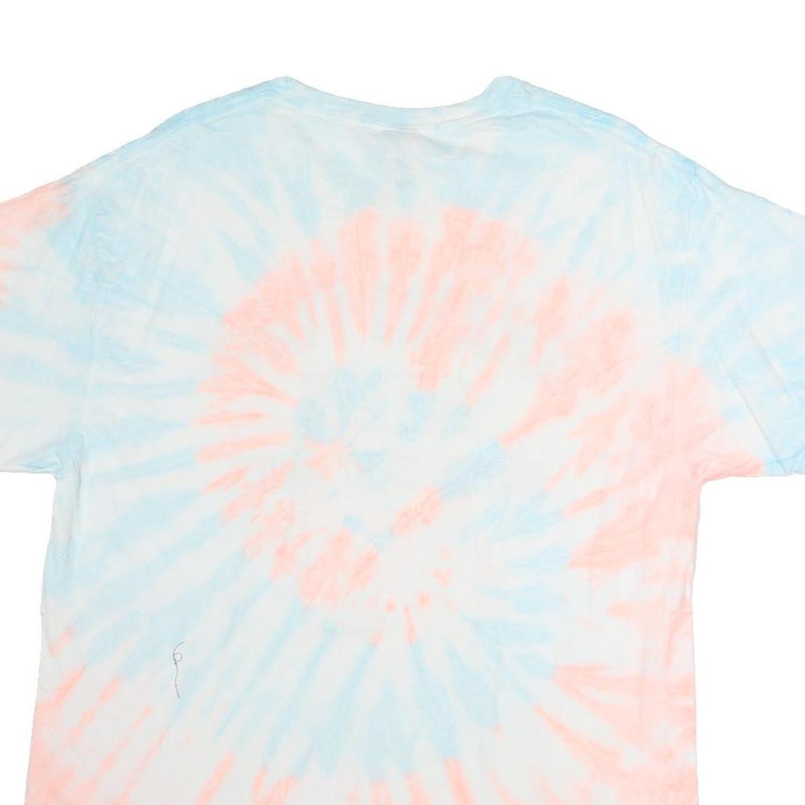 GILDAN Mens Blue & Pink Tie Dye T-Shirt L Short Sleeve Crew Neck Grand Turk