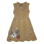 DESIGUAL Womens Beige Acrylic Sleeveless Knit Mini Dress L Floral Applique