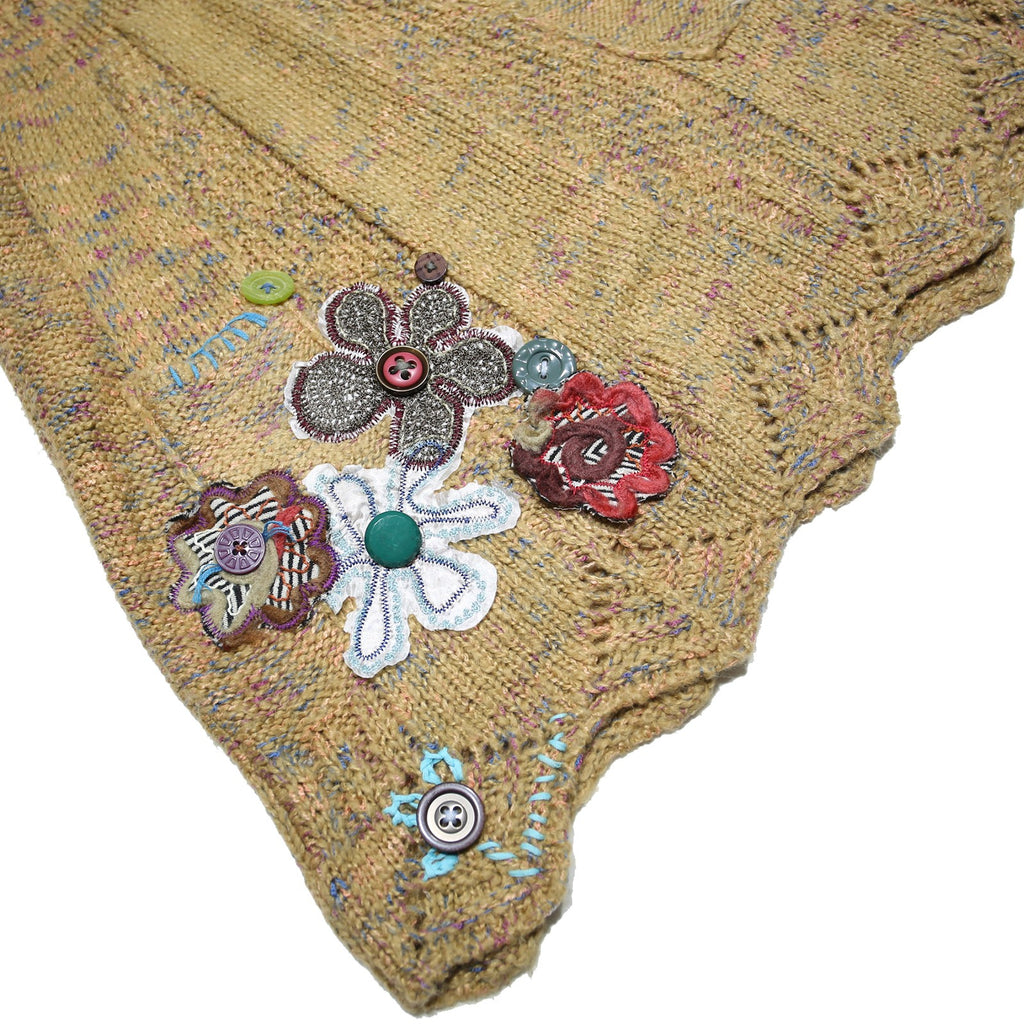 DESIGUAL Womens Beige Acrylic Sleeveless Knit Mini Dress L Floral Applique
