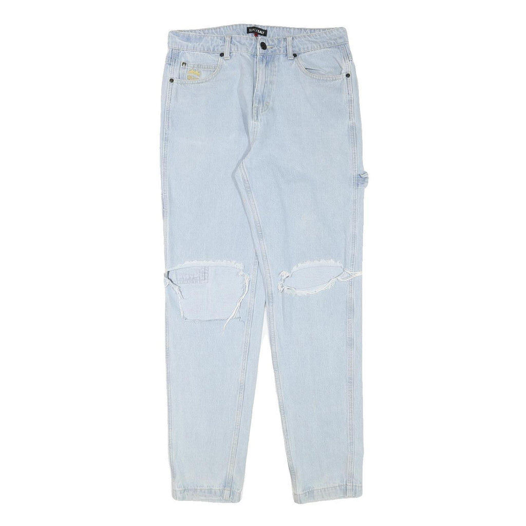 BLACK SALT Womens Relaxed Light Blue Denim Relaxed Fit W30 L31 Distressed Jeans