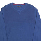 NAUTICA Mens Blue Plain Crew Neck Basic Knit Jumper XL Cotton Comfort Casual