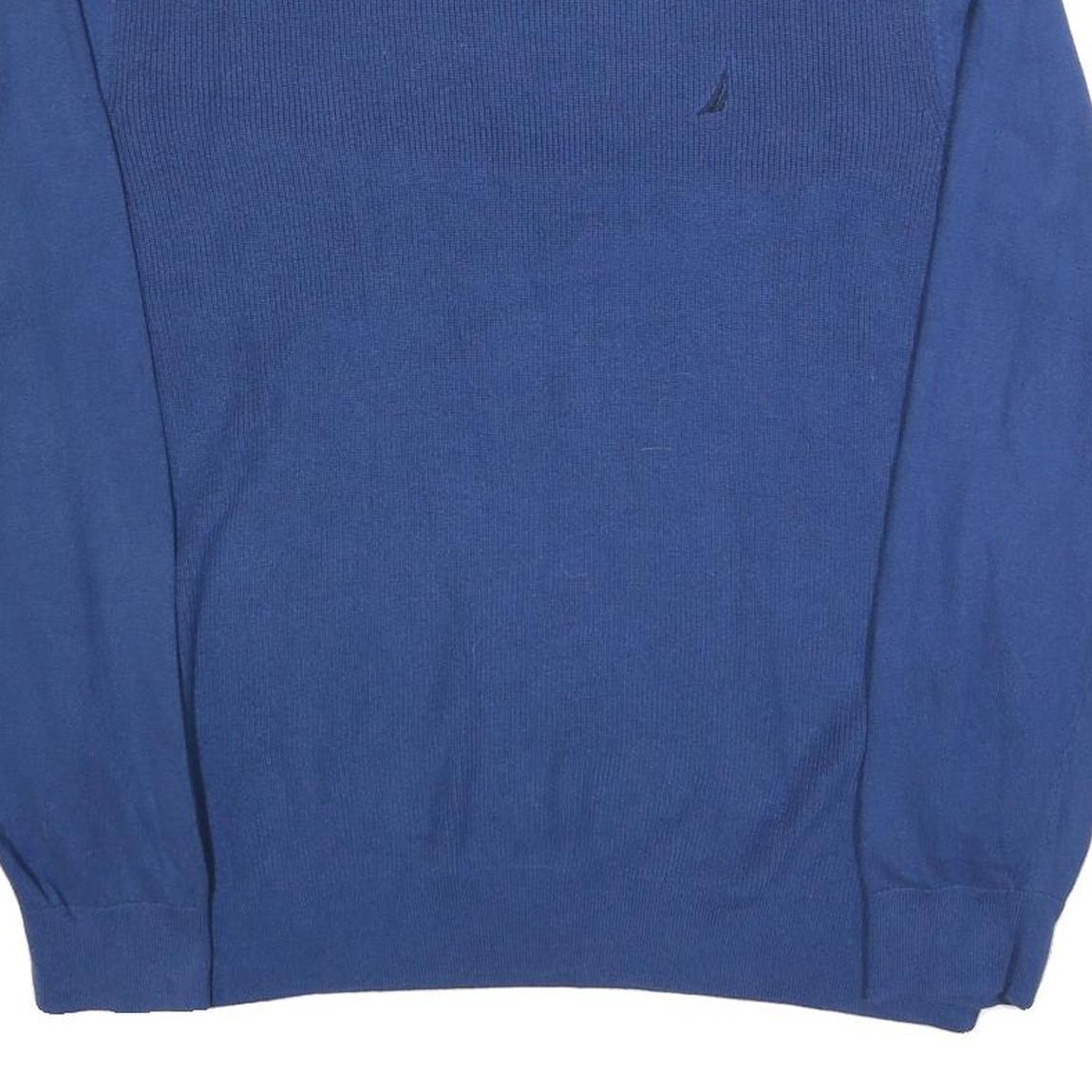 NAUTICA Mens Blue Plain Crew Neck Basic Knit Jumper XL Cotton Comfort Casual