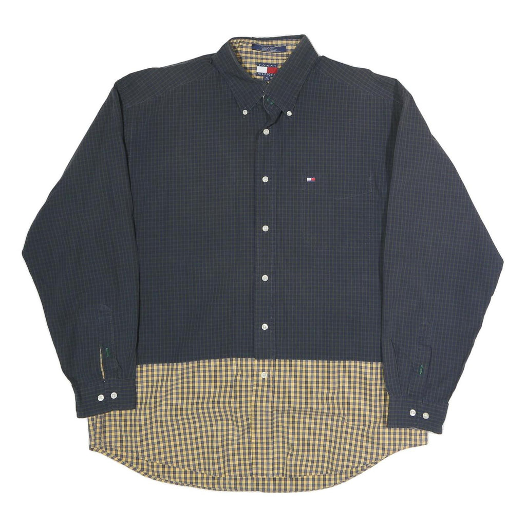 TOMMY HILFIGER Mens Navy & Yellow Check Shirt XL Button Down Cotton Casual