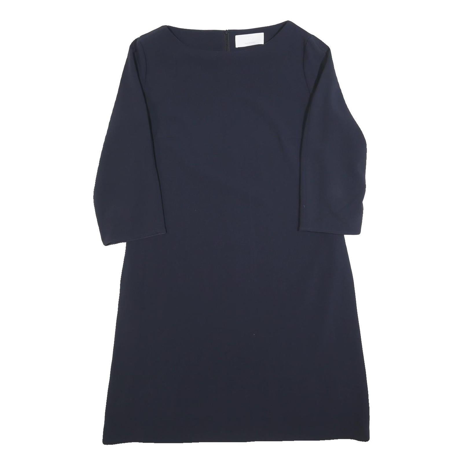 HUGO BOSS Womens Navy Blue Shift Dress Polyester Blend Knee Length 3/4 Sleeve UK