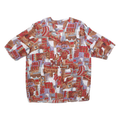Womens White Brown Red Abstract Print Short Sleeve V-Neck Polyester Top L