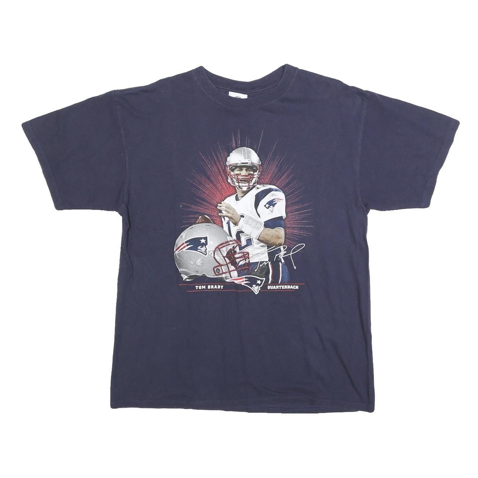 NFL Mens Navy Blue Tom Brady Graphic T-Shirt L Short Sleeve Crew Neck