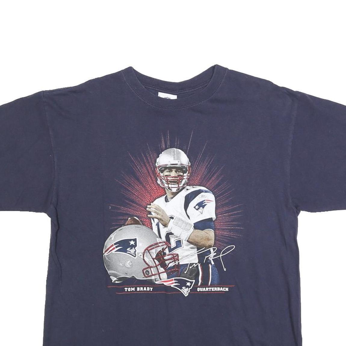 NFL Mens Navy Blue Tom Brady Graphic T-Shirt L Short Sleeve Crew Neck