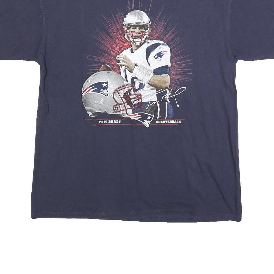 NFL Mens Navy Blue Tom Brady Graphic T-Shirt L Short Sleeve Crew Neck