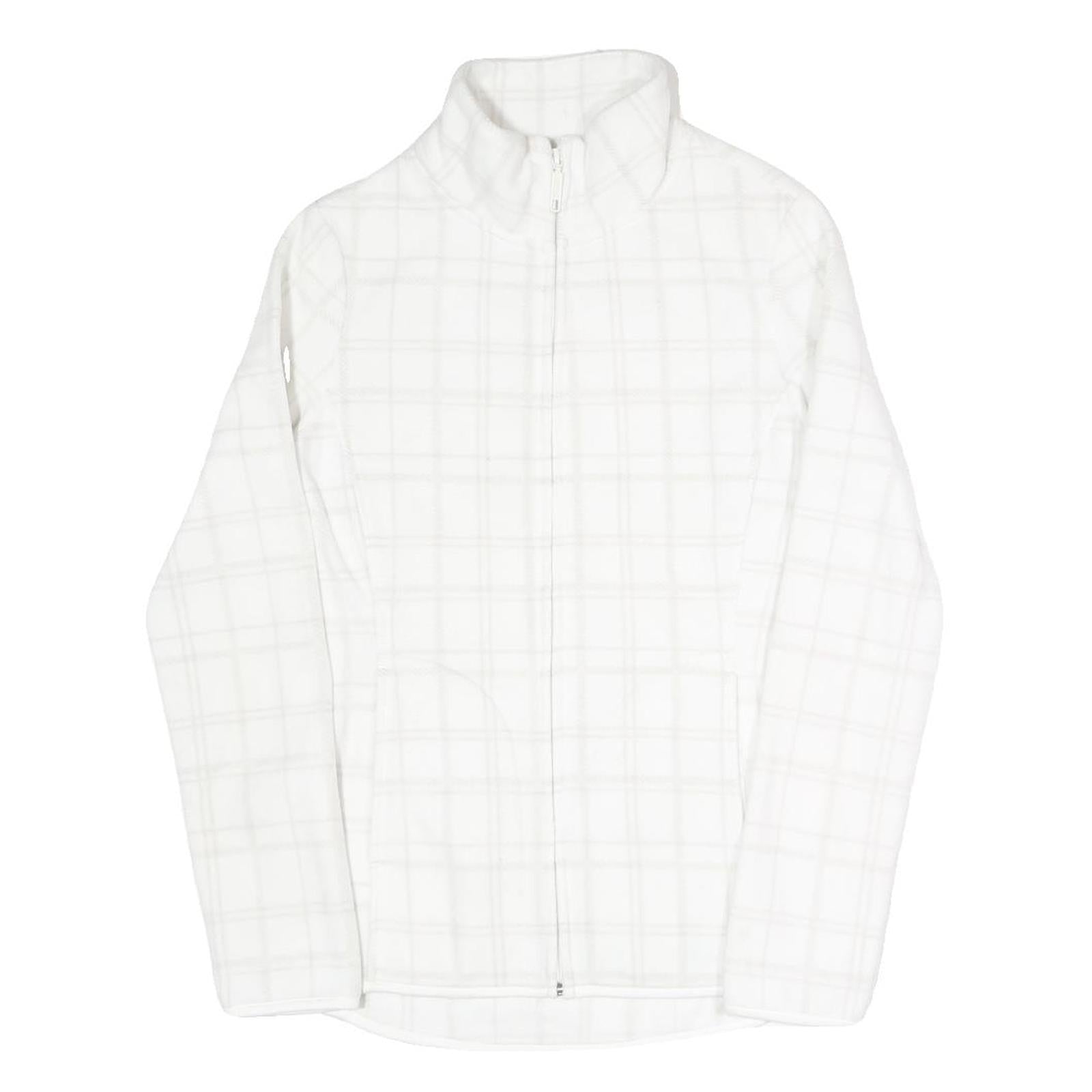 Womens White Check Polyester Blend Jacket XS Zip Front Casual Lightweight