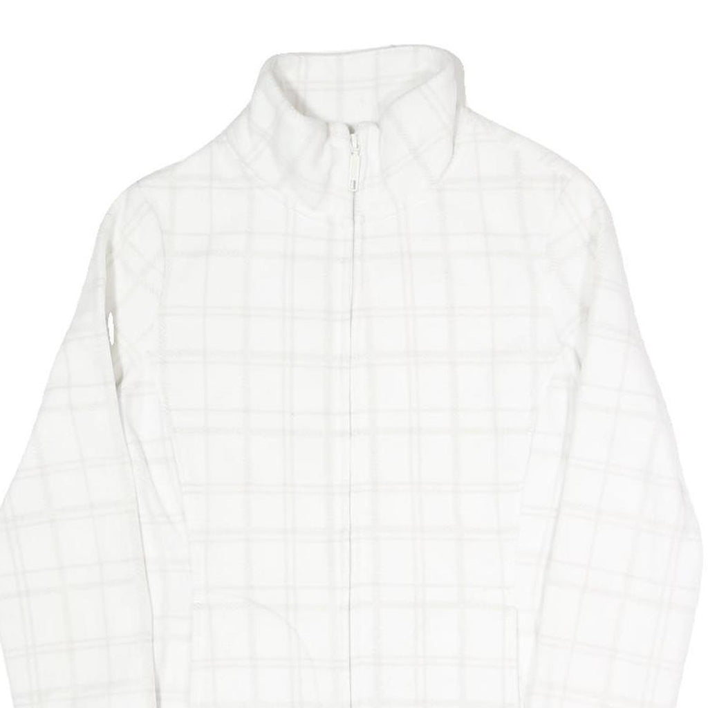 Womens White Check Polyester Blend Jacket XS Zip Front Casual Lightweight