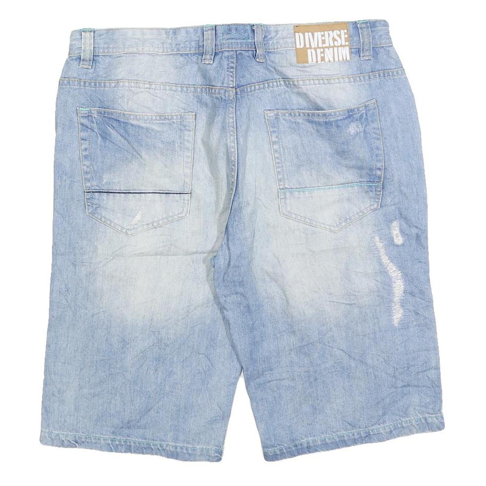 DIVERSE DENIM Mens Light Blue Denim Casual Shorts L W34 Drawstring