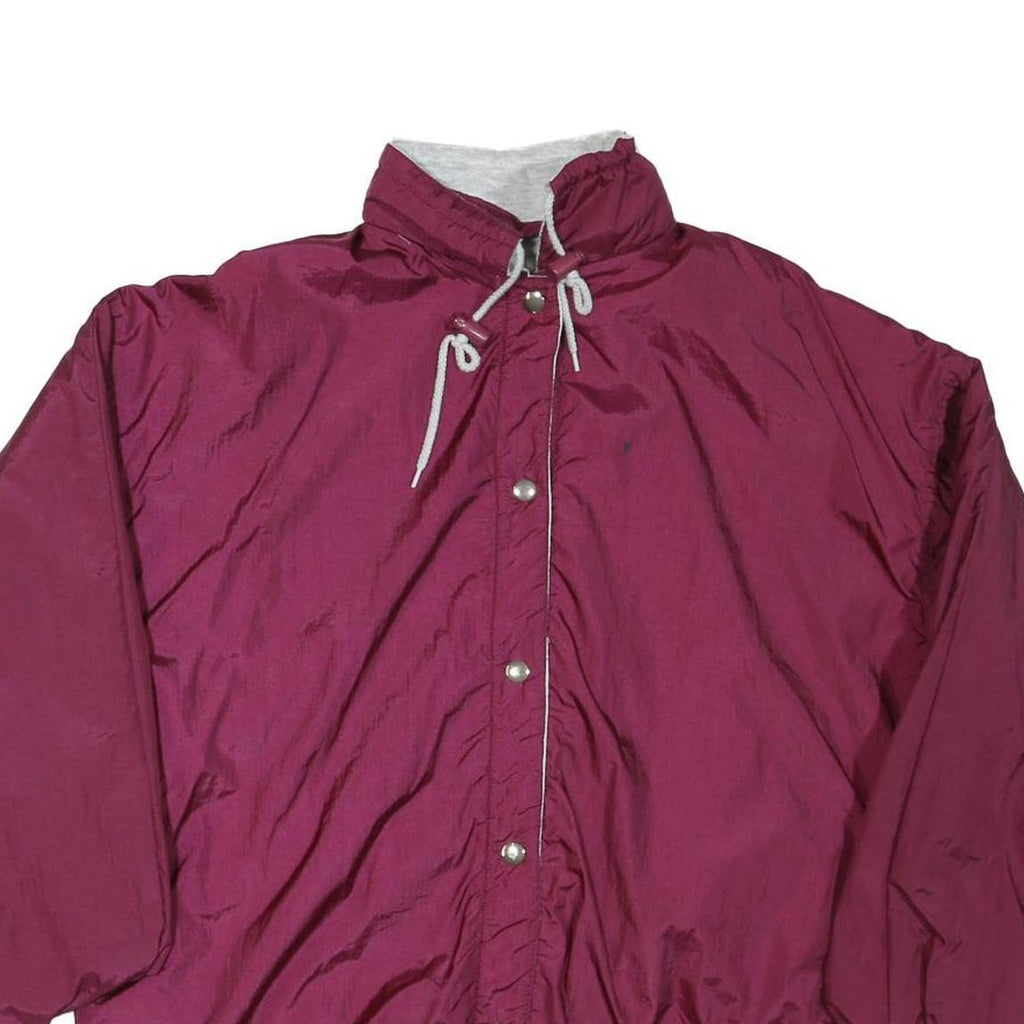 Womens Burgundy Nylon Reversible Button Jacket M Plain Lightweight Comfortable