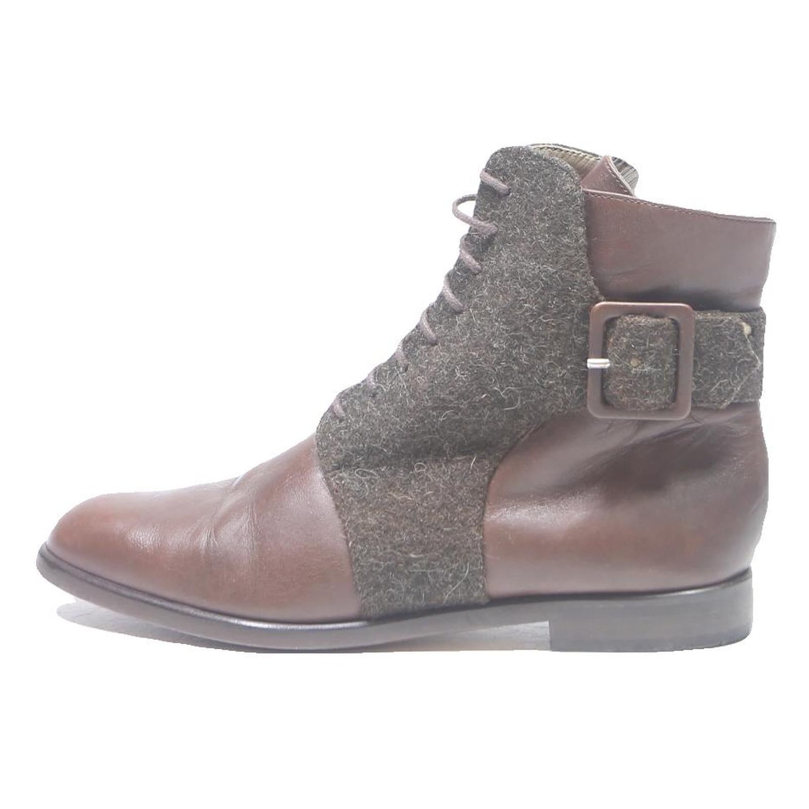 UN MATIN Mens Brown Leather Lace-Up Boots UK 6.5 Classic Stylish Comfortable