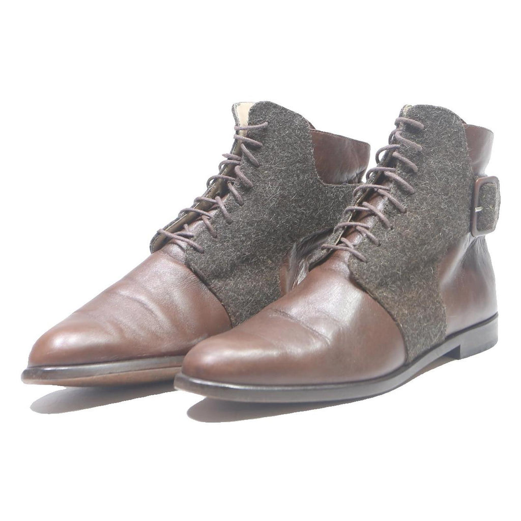 UN MATIN Mens Brown Leather Lace-Up Boots UK 6.5 Classic Stylish Comfortable