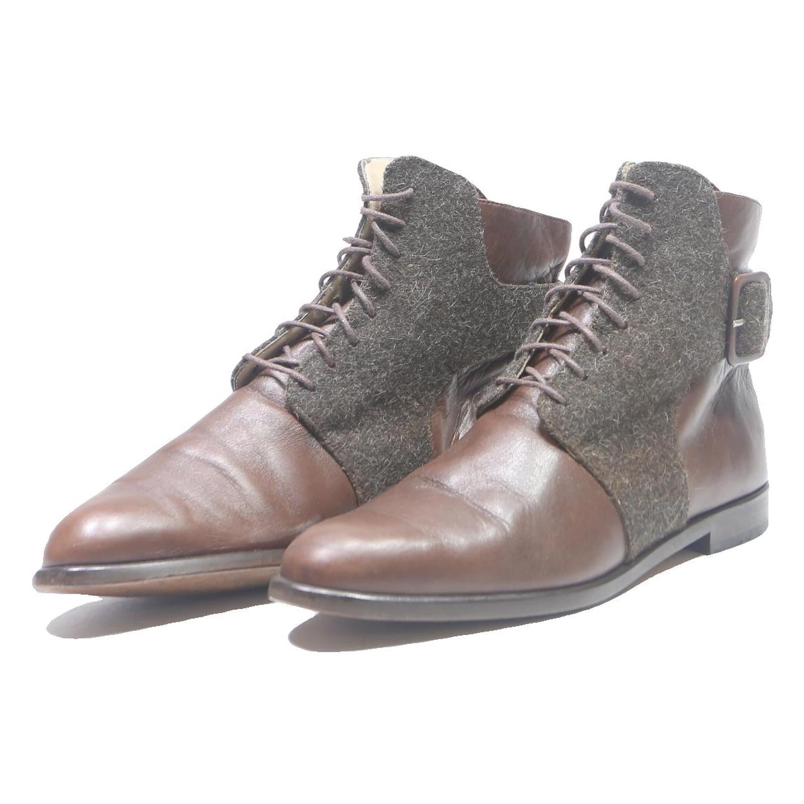 UN MATIN Mens Brown Leather Lace-Up Boots UK 6.5 Classic Stylish Comfortable