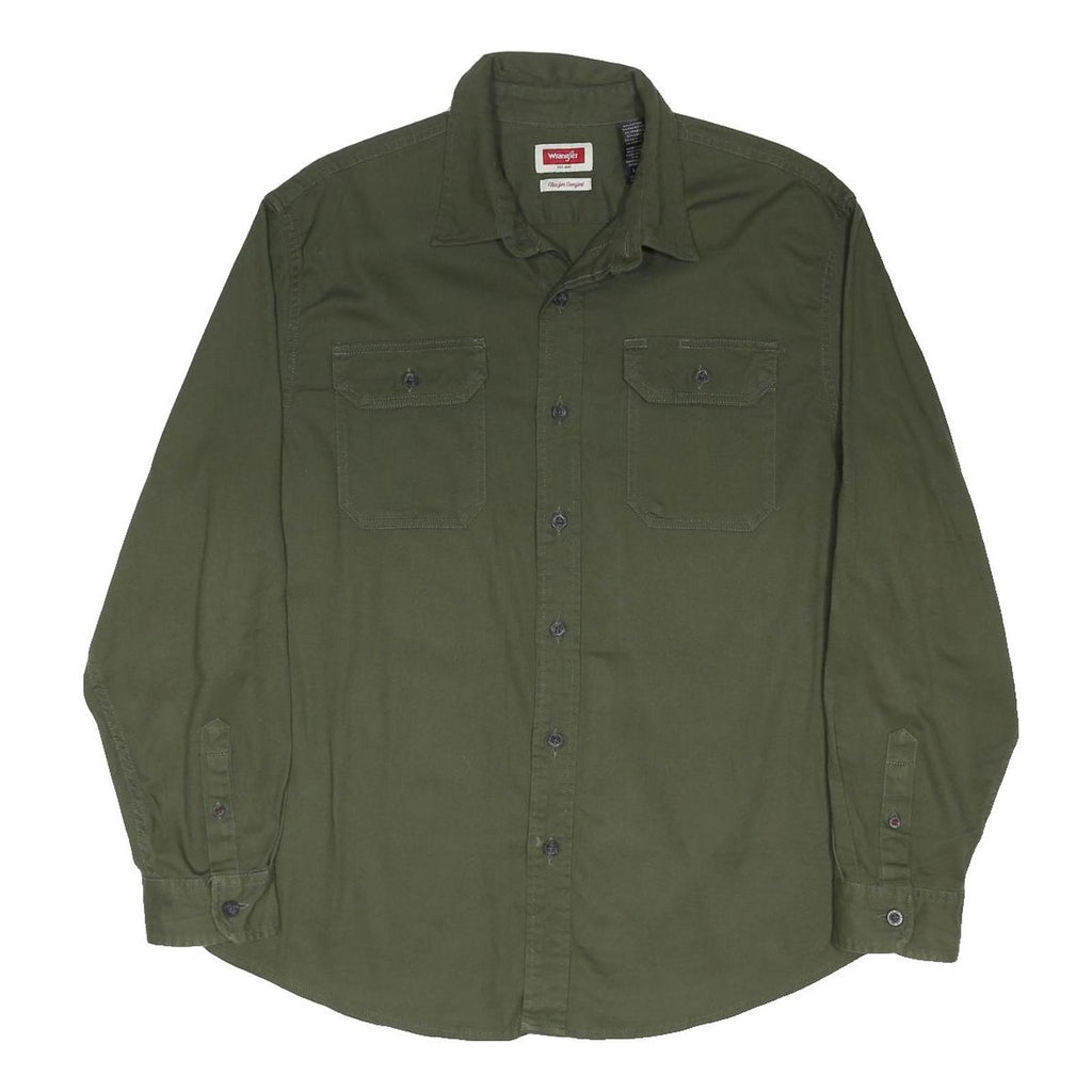 WRANGLER Mens Green Cotton Blend Shirt L Long Sleeve Utility Casual