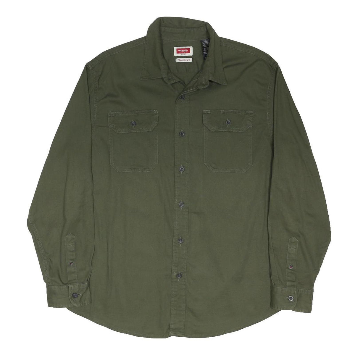 WRANGLER Mens Green Cotton Blend Shirt L Long Sleeve Utility Casual