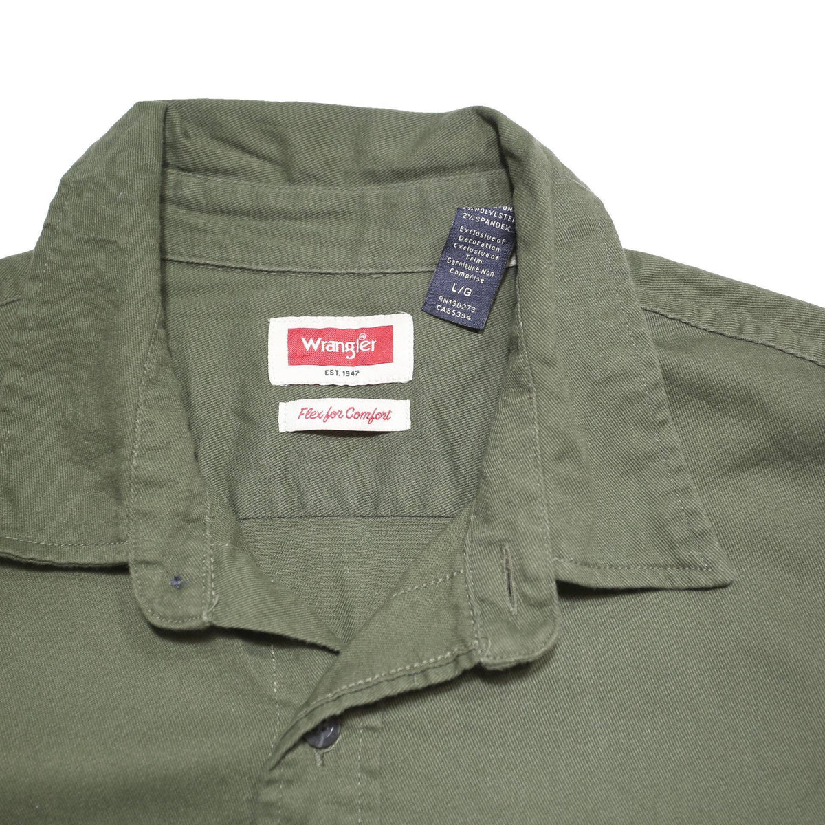 WRANGLER Mens Green Cotton Blend Shirt L Long Sleeve Utility Casual