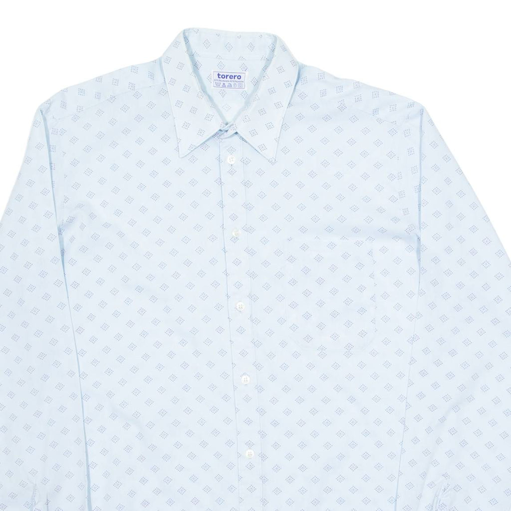 TORERO Mens Shirt Blue 90s Spotted Long Sleeve M