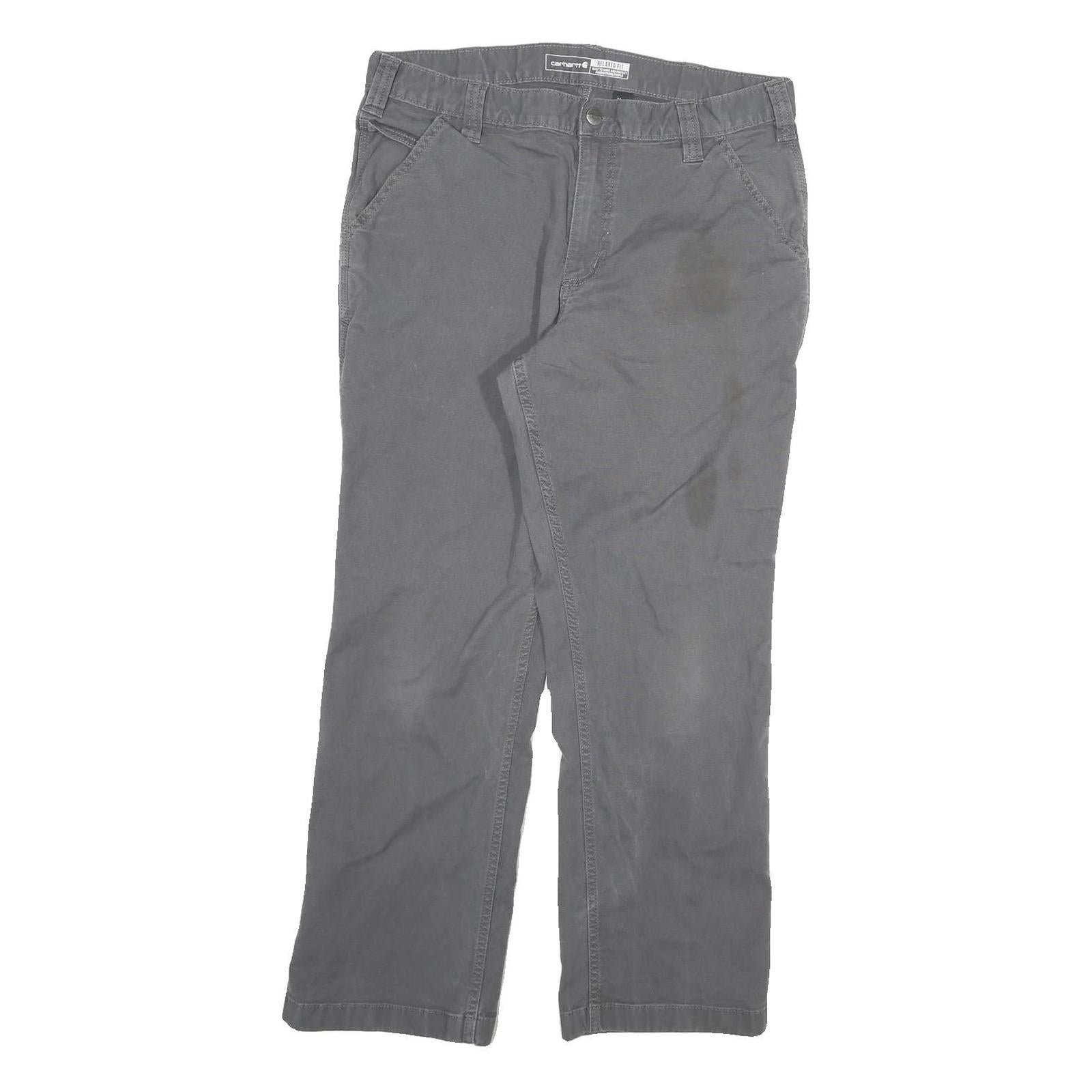 CARHARTT Mens Relaxed Cotton Blend Grey Trousers W34 L30 Workwear Zip Closure