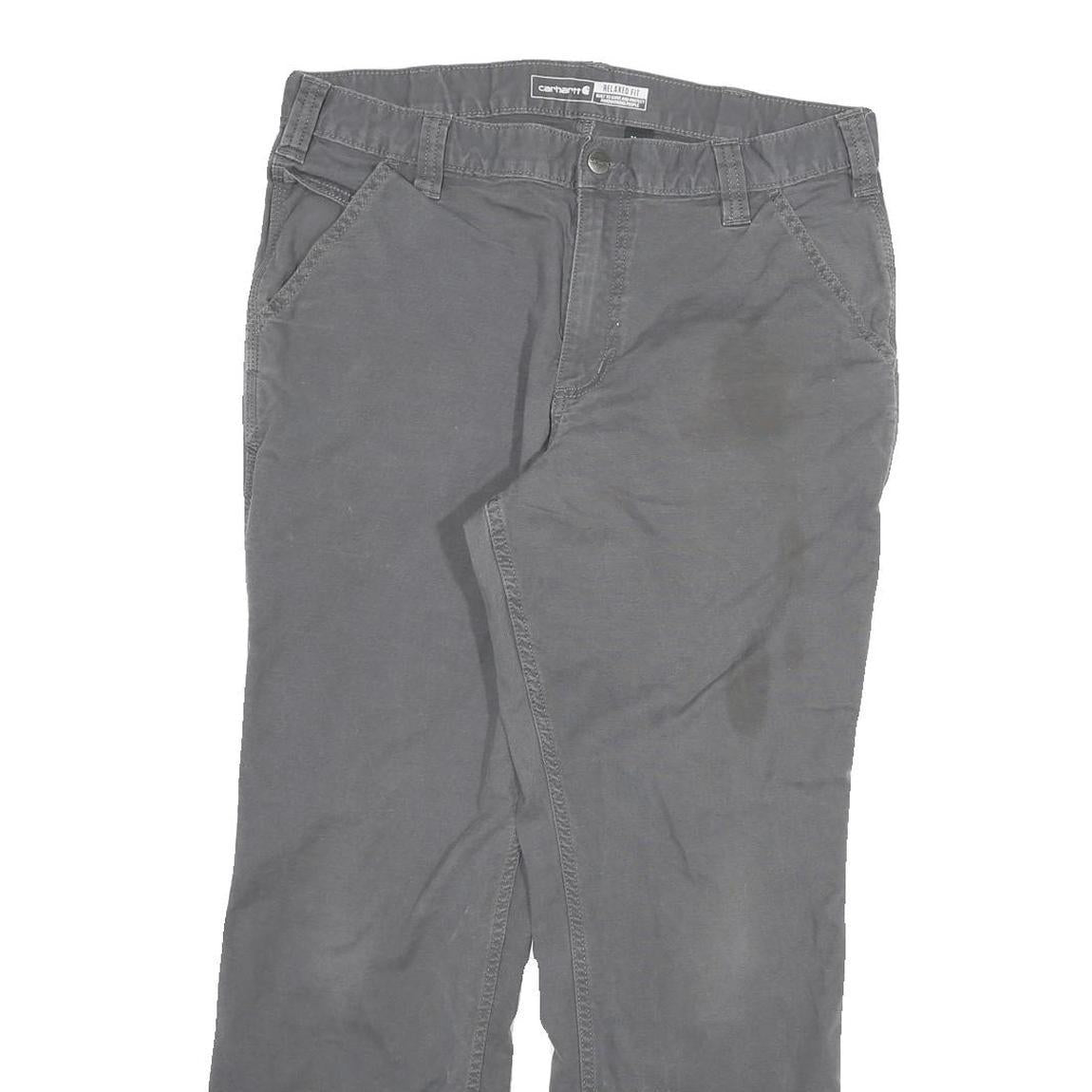 CARHARTT Mens Relaxed Cotton Blend Grey Trousers W34 L30 Workwear Zip Closure