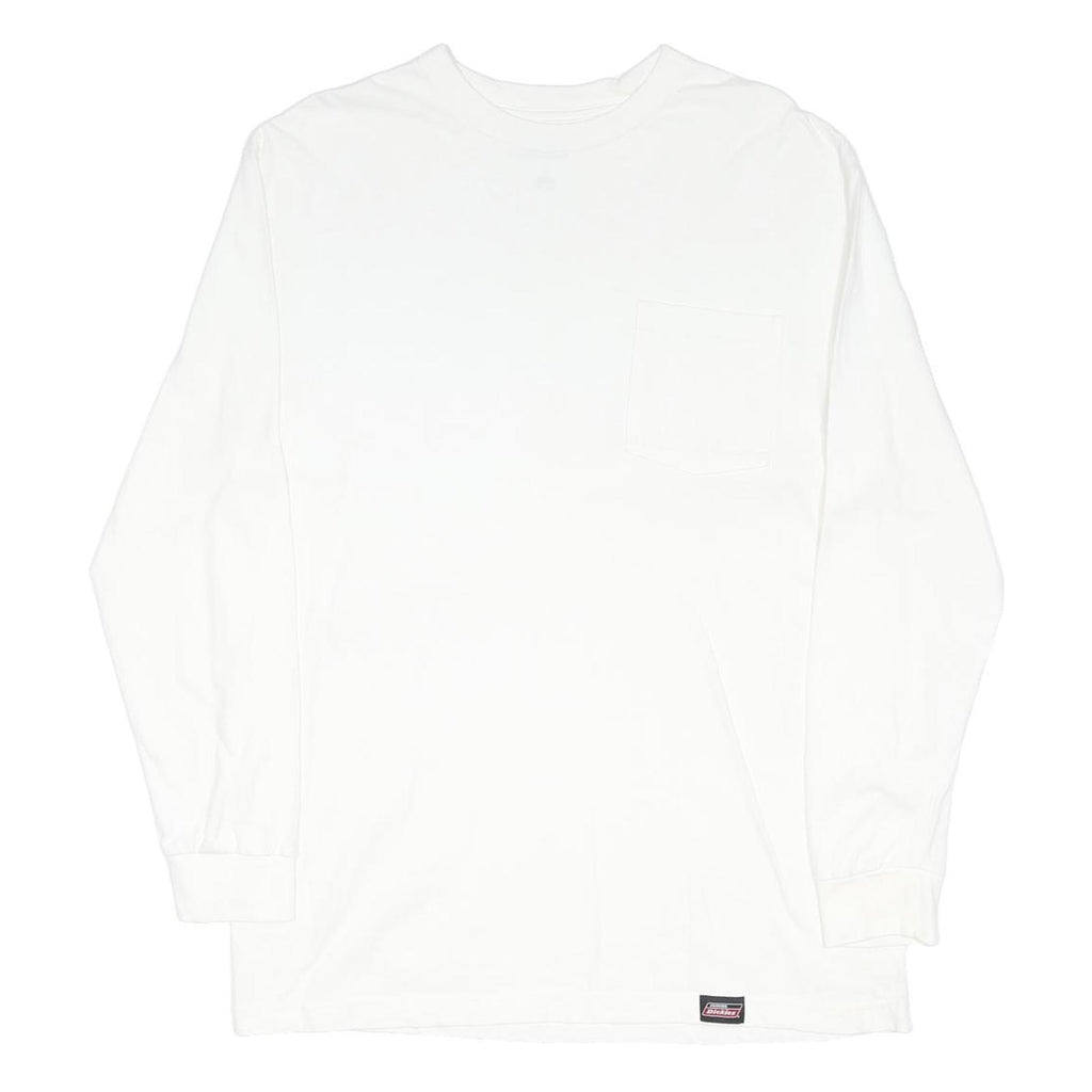 DICKIES Mens White Long Sleeve Crew Neck Cotton Blend T-Shirt XL Pocket