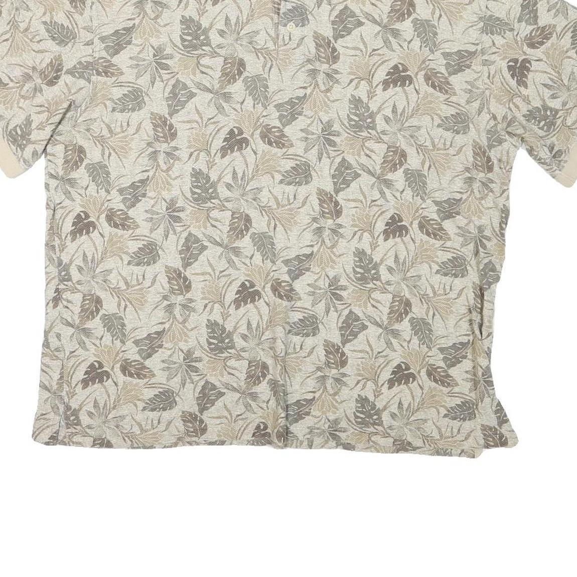 LL BEAN Mens Beige Leaf Print Short Sleeve Polo Shirt XL Cotton Blend Summer