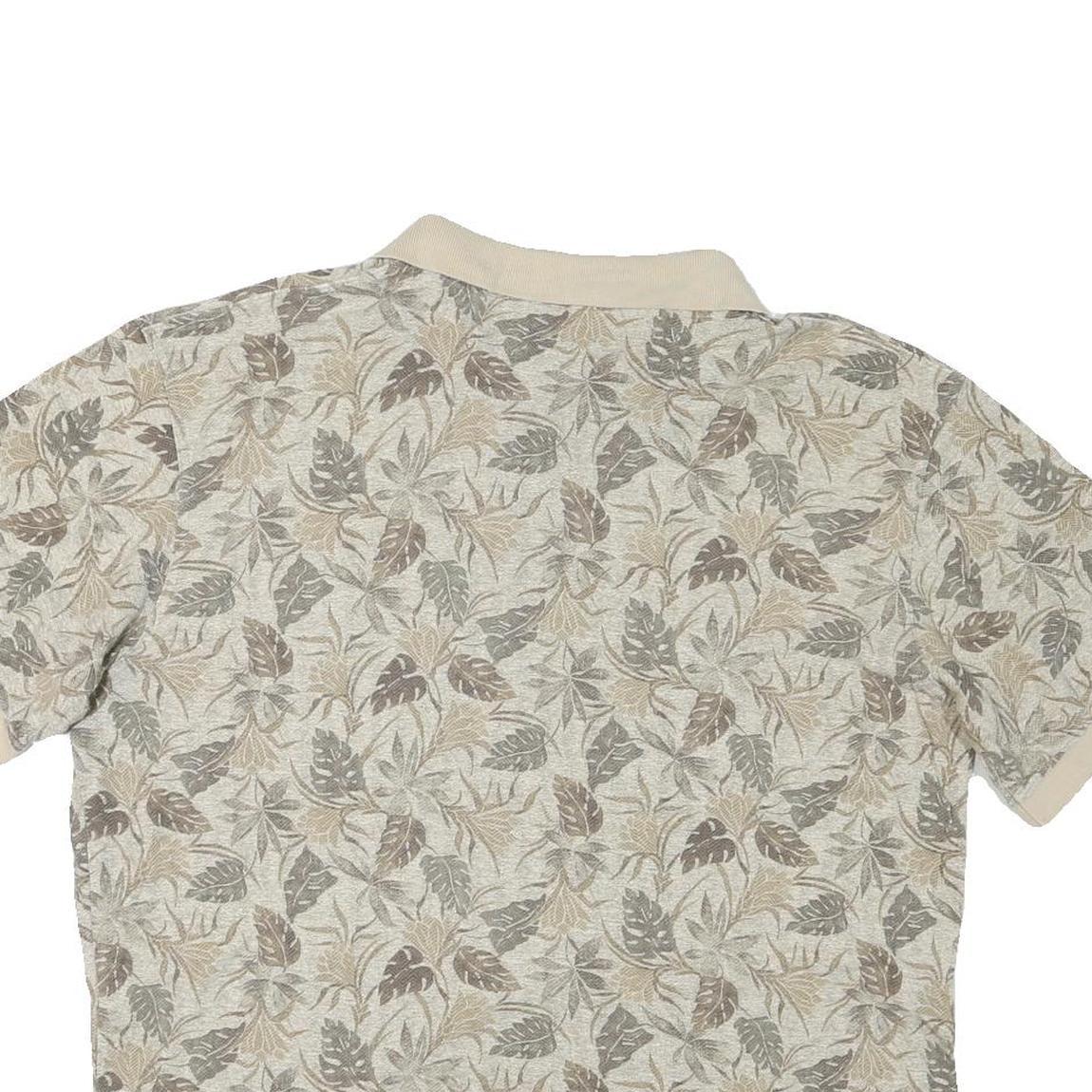 LL BEAN Mens Beige Leaf Print Short Sleeve Polo Shirt XL Cotton Blend Summer