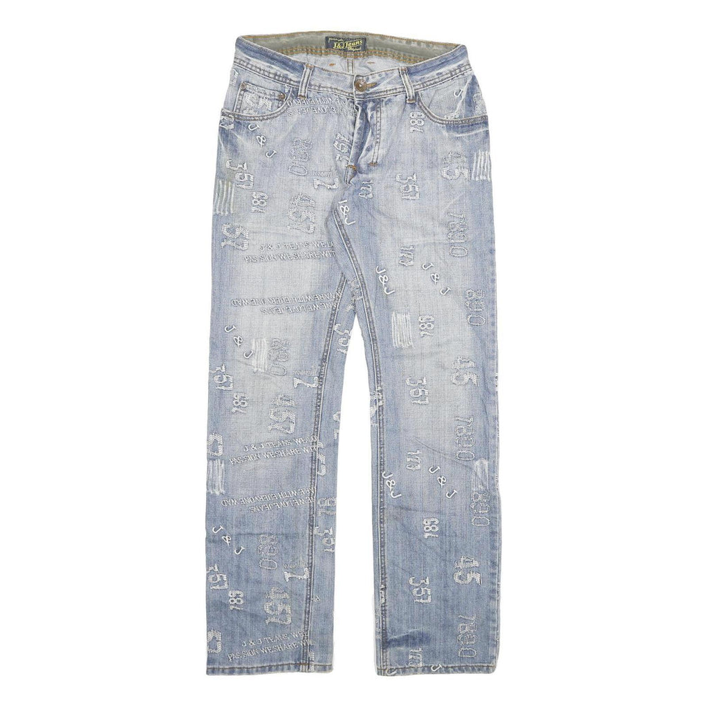 J&J Mens Jeans Light Blue Regular Fit Straight Denim W30 L31 Button Cotton Blend