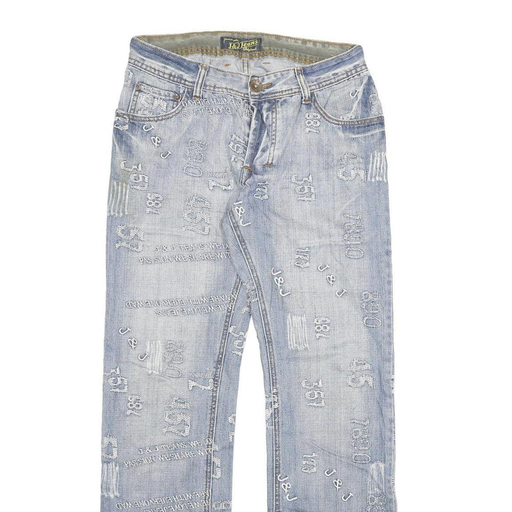 J&J Mens Jeans Light Blue Regular Fit Straight Denim W30 L31 Button Cotton Blend