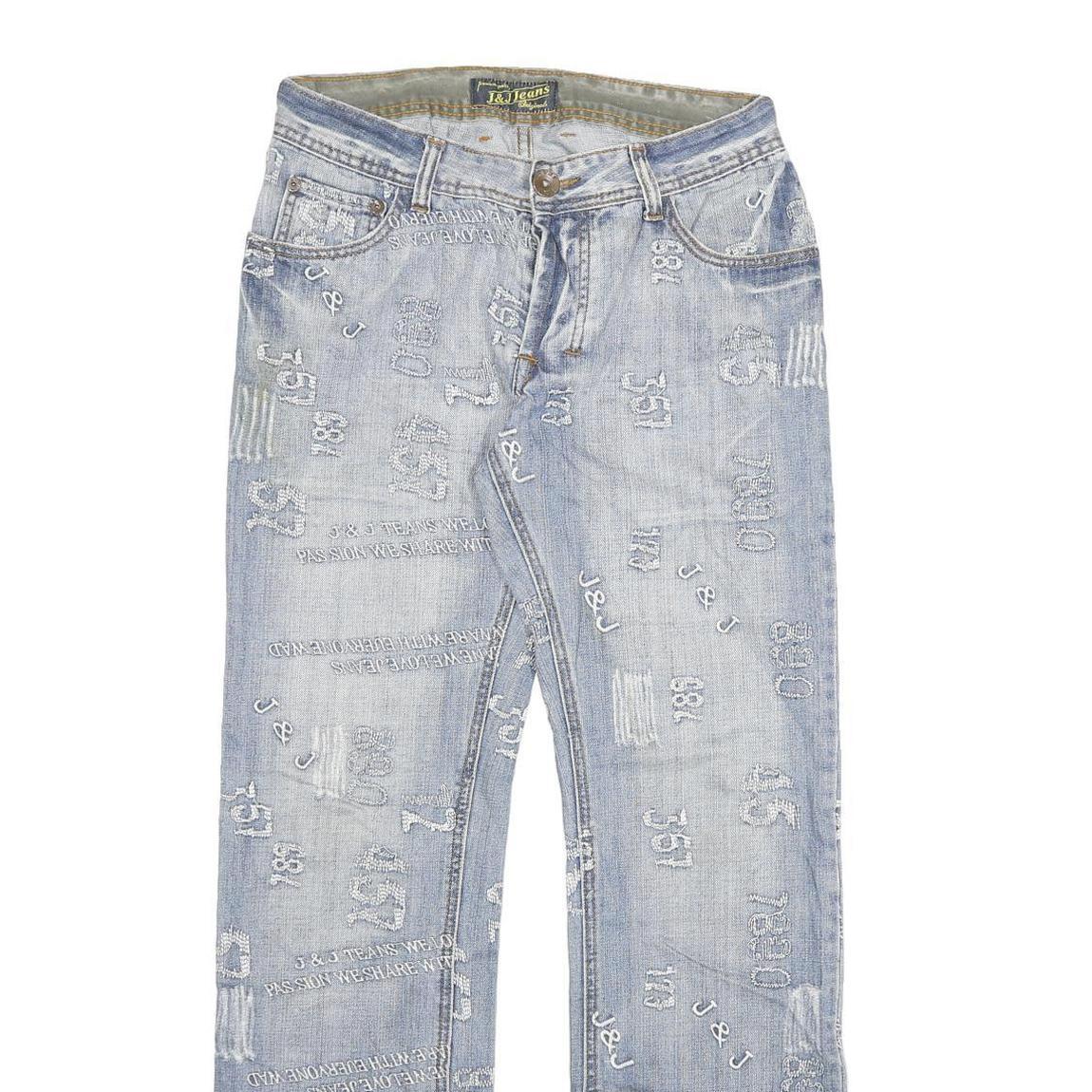 J&J Mens Jeans Light Blue Regular Fit Straight Denim W30 L31 Button Cotton Blend