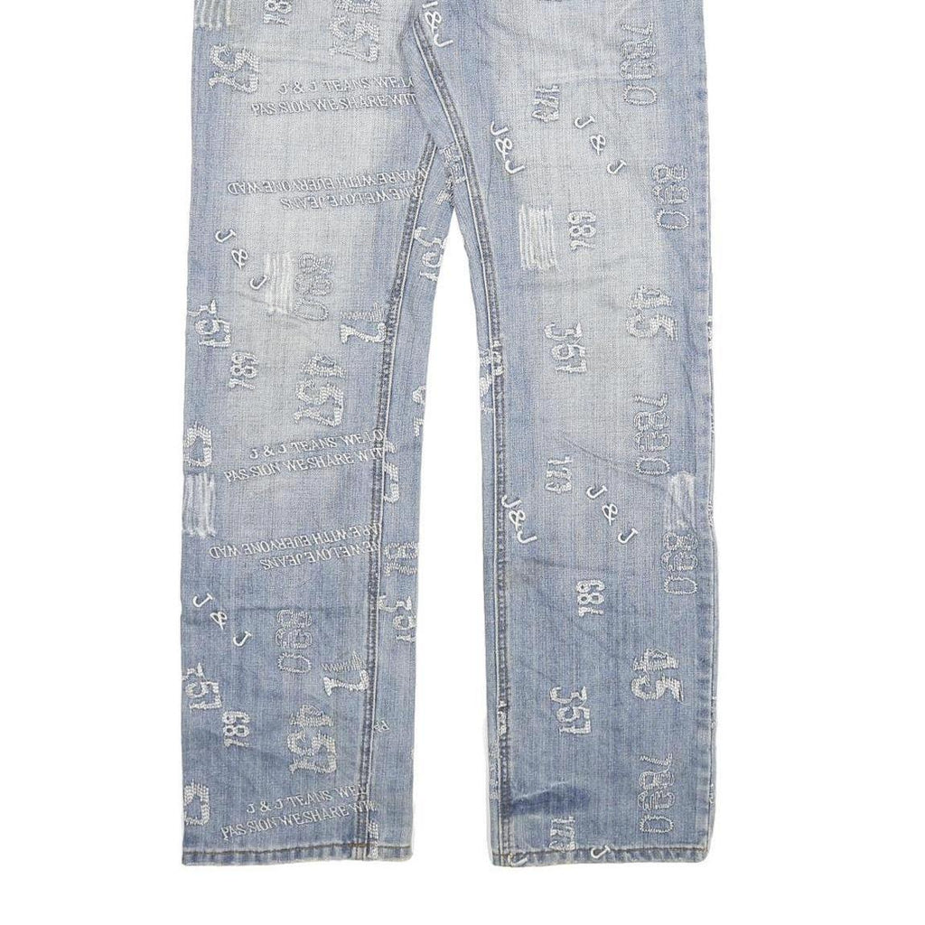 J&J Mens Jeans Light Blue Regular Fit Straight Denim W30 L31 Button Cotton Blend