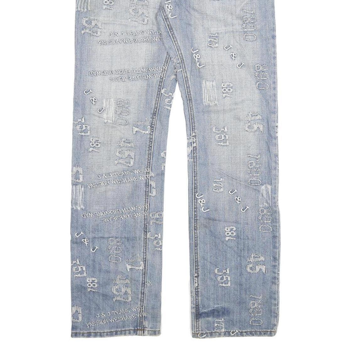 J&J Mens Jeans Light Blue Regular Fit Straight Denim W30 L31 Button Cotton Blend