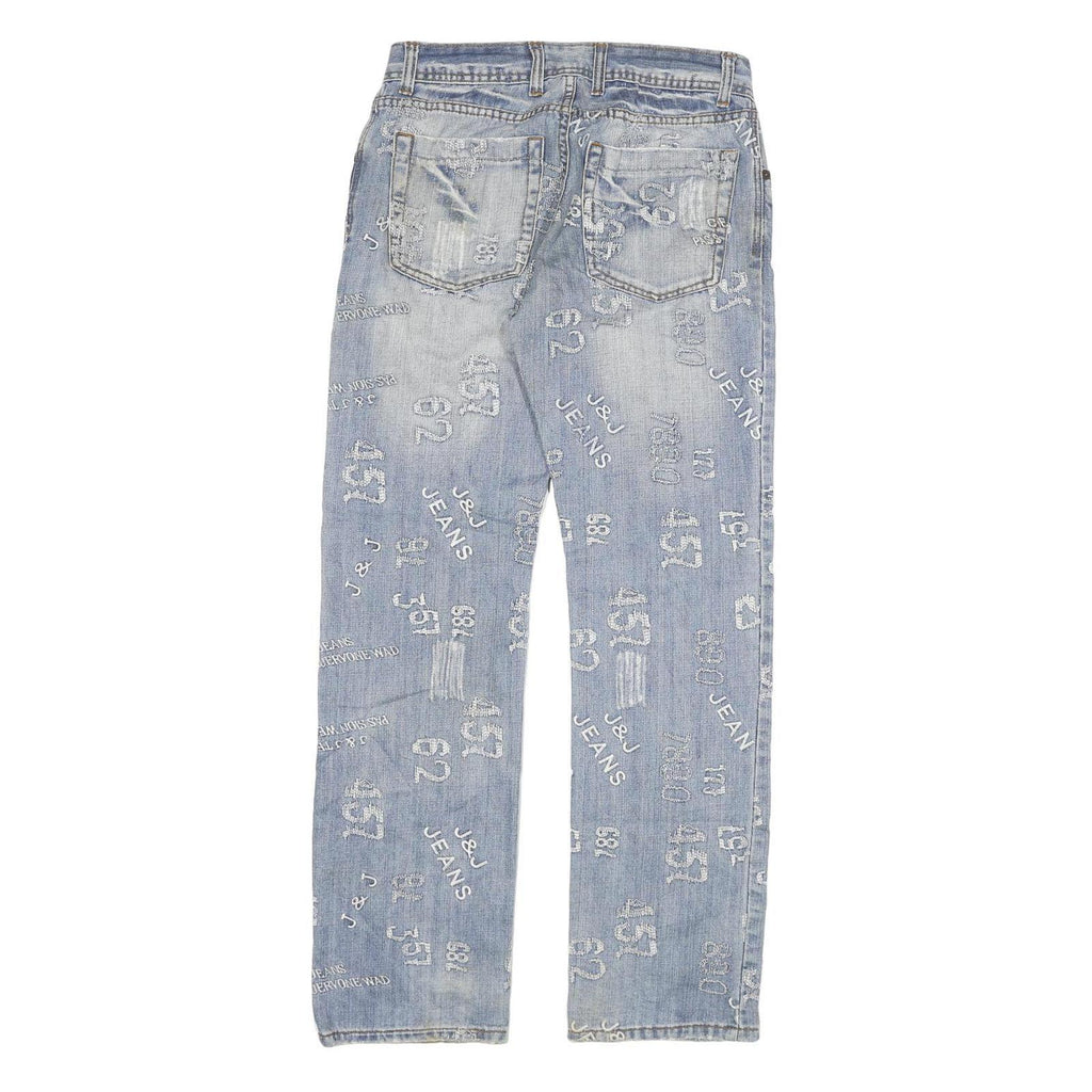 J&J Mens Jeans Light Blue Regular Fit Straight Denim W30 L31 Button Cotton Blend