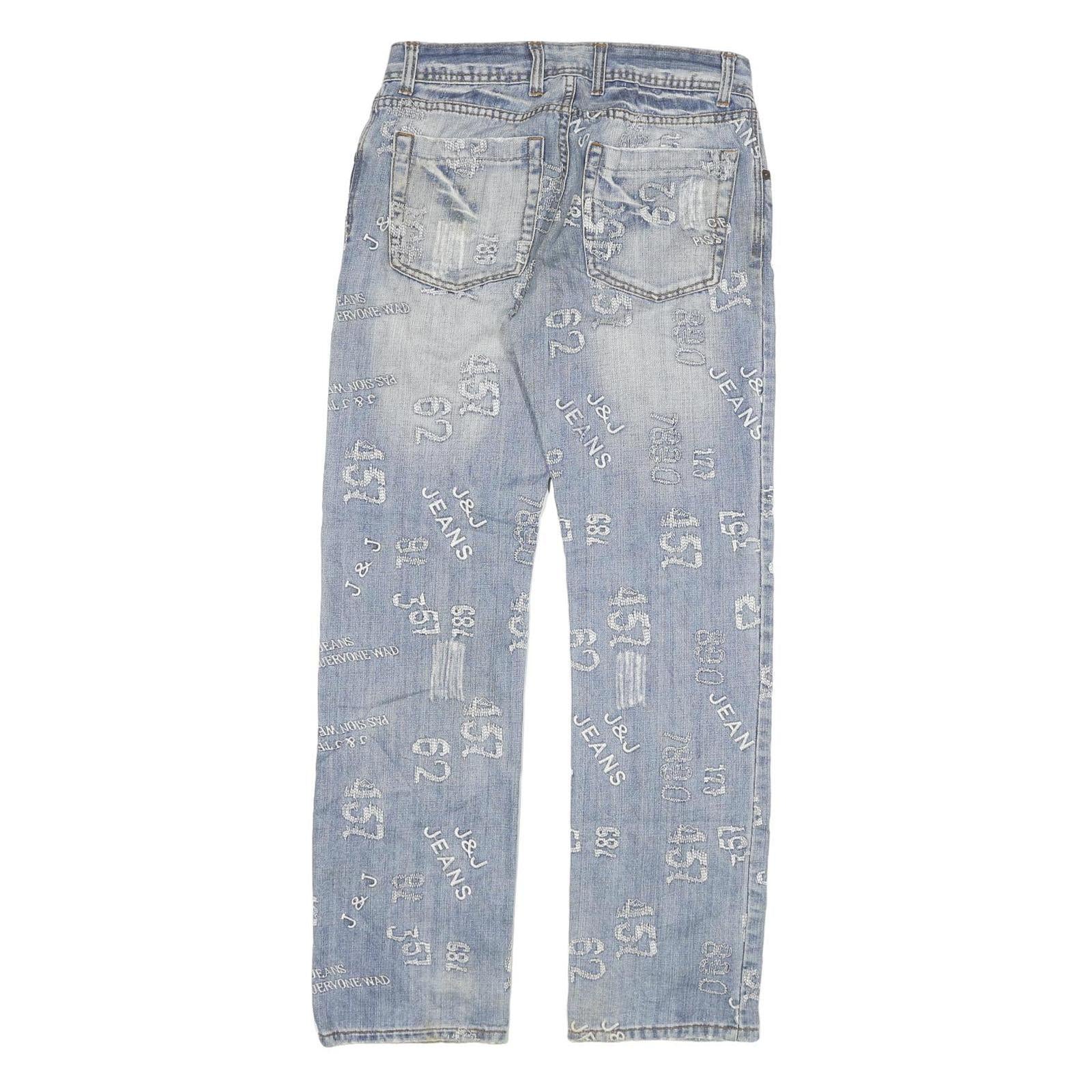 J&J Mens Jeans Light Blue Regular Fit Straight Denim W30 L31 Button Cotton Blend