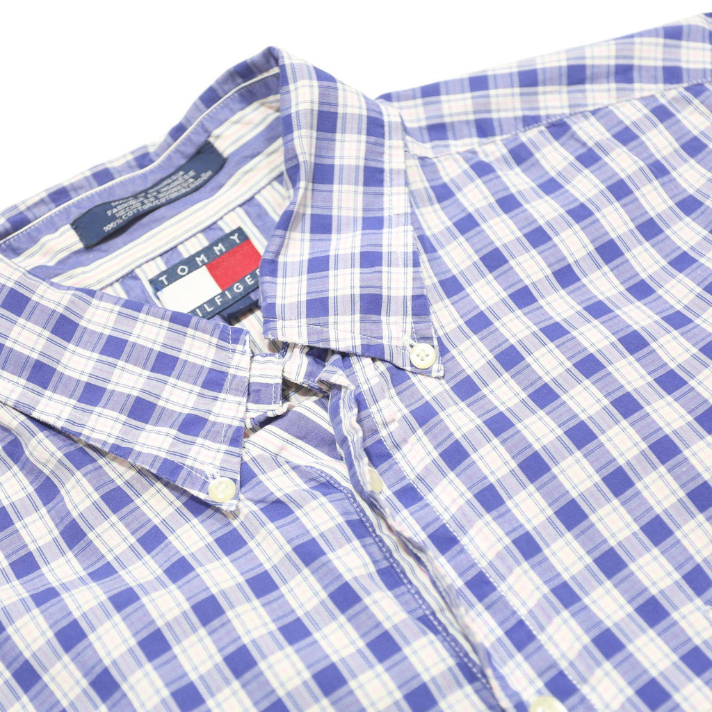 TOMMY HILFIGER Mens Blue & White Check Shirt M Classic Cotton Button-Down Long