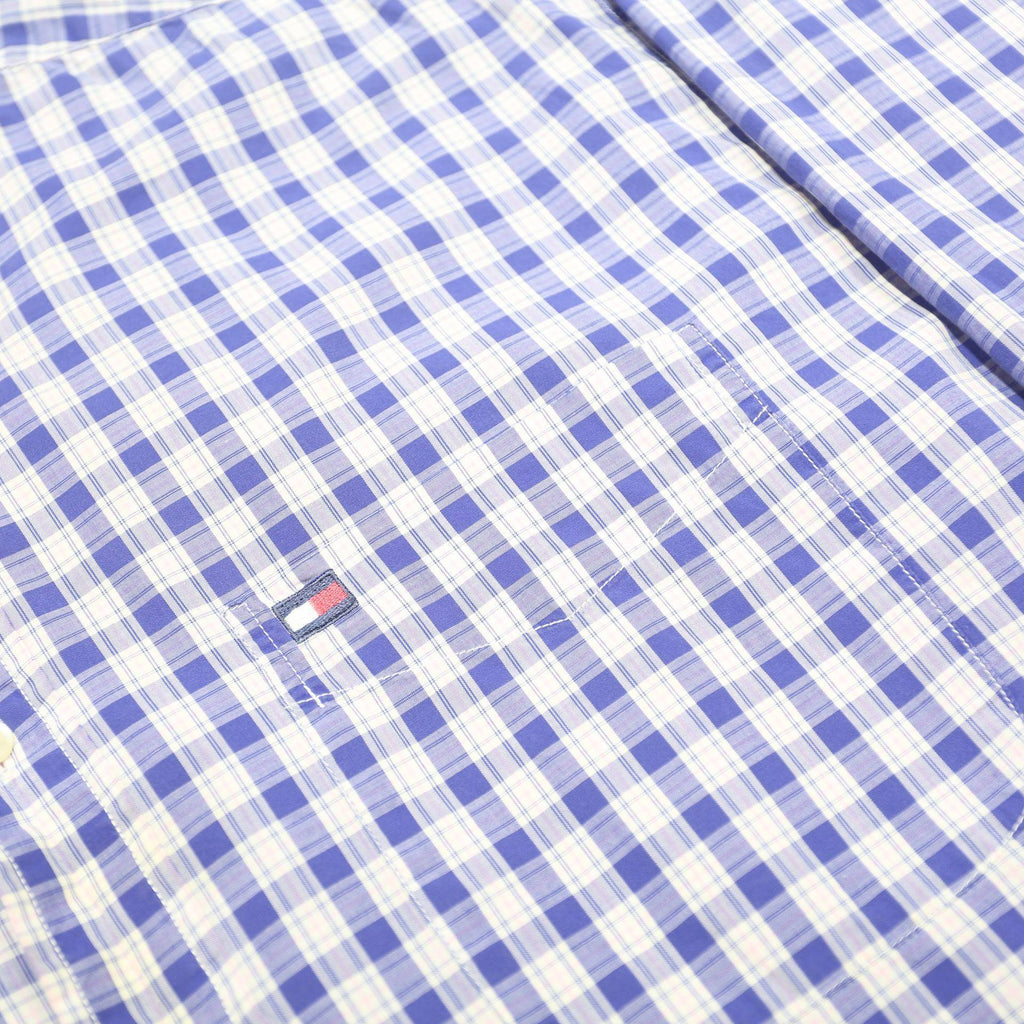 TOMMY HILFIGER Mens Blue & White Check Shirt M Classic Cotton Button-Down Long